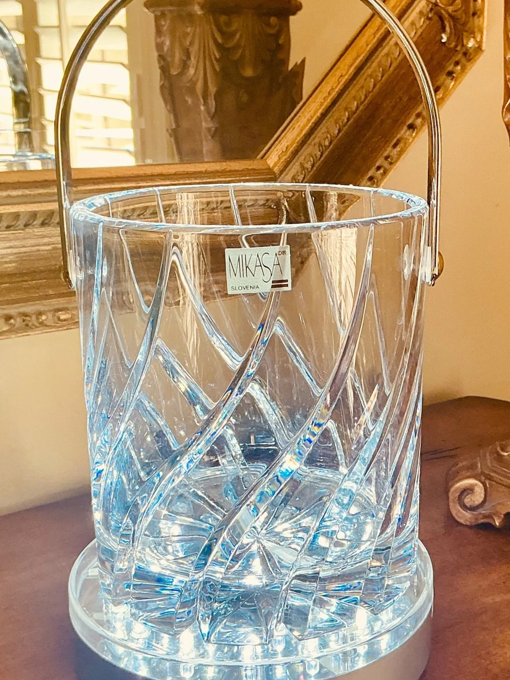 Vintage Mikasa “Olympus” 24% lead Crystal Ice Bucket with Silver Handle 6”